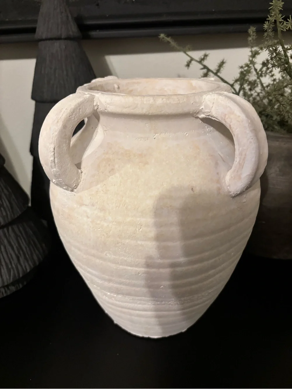 Neutral White Vintage Style Ceramic Four Handled Vase-Small